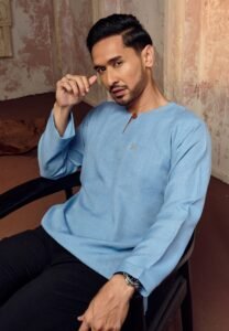 KURTA MALEEQ IN ASH BLUE