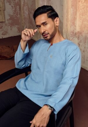 Ash Blue KURTA MALEEQ IN ASH BLUE